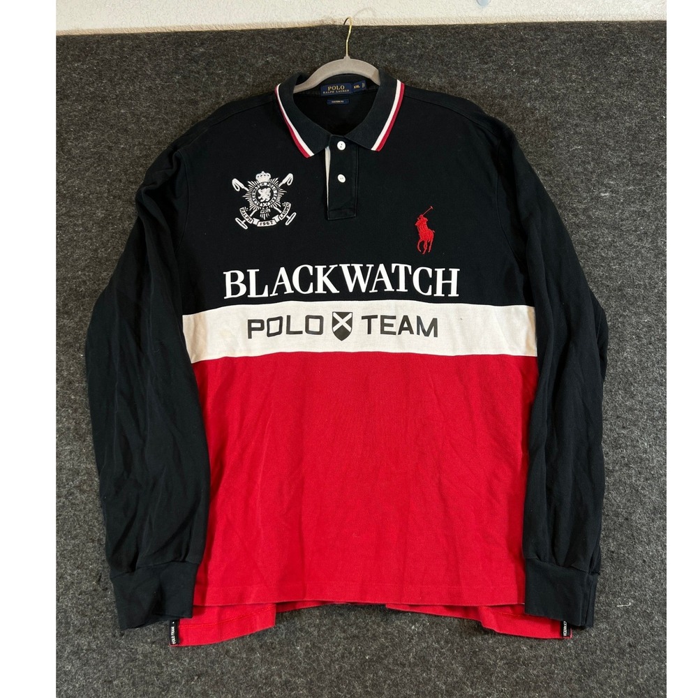 Polo Ralph Lauren Blackwatch Polo Team Rugby Shirt Men XXL Black Red Long Sleeve